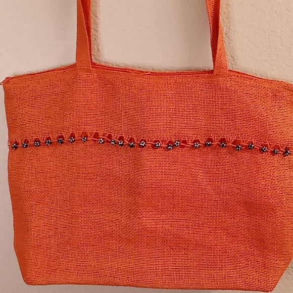 BEACH BAG Boho Beachy One Size Orange Color with Black-White beads Colors - Picture 4 of 10